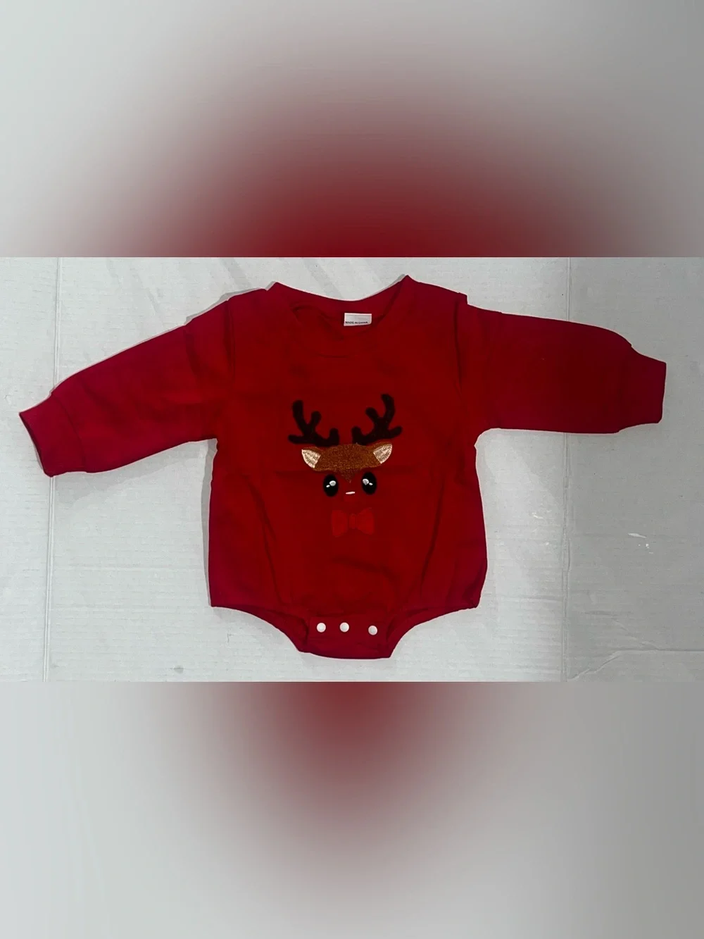 Red Reindeer Appliqué Baby One-Piece Onesie 3-6 Months